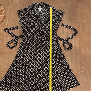Talbots Black Dress with Cream Chain Link Print
